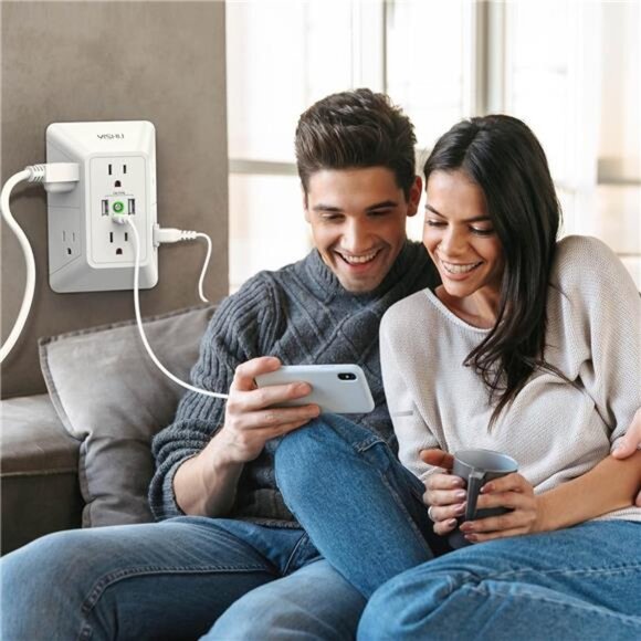Multi Plug Outlet Surge Protector - YISHU 3 Sided Power Strip with 6 AC Outlet - Picture 3 of 8